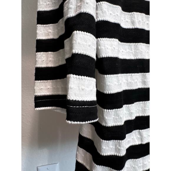 FDJ Women's 3/4 Sleeve Striped Blouse Tie Up  Black White Size Large - Picture 3 of 9